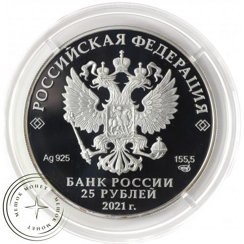 25 рублей 2021 60-летие первого полета человека в космос Серебро 925, цветная эмаль