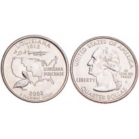 Монета США 25 центов 2002 Луизиана