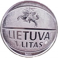 Монета Литва 1 лит 2011 37-й чемпионат Европы по баскетболу