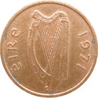 Монета Ирландия 1/2 пенни 1971