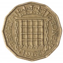 Монета Великобритания 3 пенса 1963