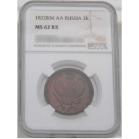 Монета 2 копейки 1820 КМ АД