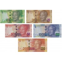 Банкнота Южная Африка ЮАР набор 10,20,50,100,200 рэндов 2015