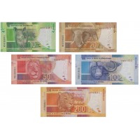 Банкнота Южная Африка ЮАР набор 10,20,50,100,200 рэндов 2015
