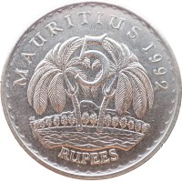 Монета Маврикий 5 рупий 1992