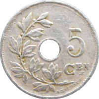 Монета Бельгия 5 сентим 1923