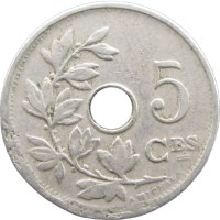 Монета Бельгия 5 сентим 1910
