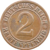 Монета Германия 2 рентспфеннига 1924