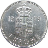 Монета Дания 1 крона 1979