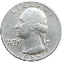 Монета США 25 центов 1965