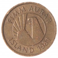 Монета Исландия 5 эйре 1981
