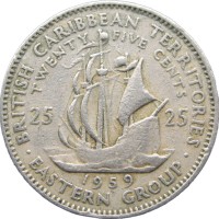 Монета Карибы 25 центов 1959