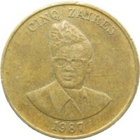 Монета Заир 5 заиров 1987