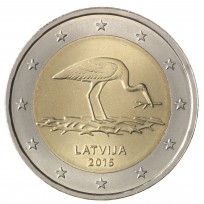 Монета Латвия 2 евро 2015 Чёрный аист