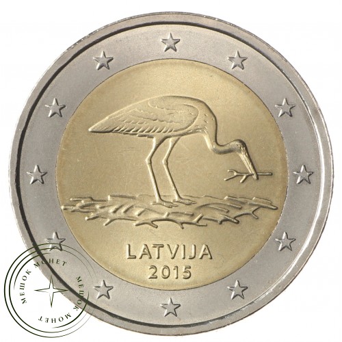 Латвия 2 евро 2015 Чёрный аист — 36938470