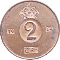 Монета Швеция 2 эре 1964