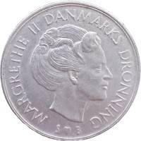 Монета Дания 1 крона 1973
