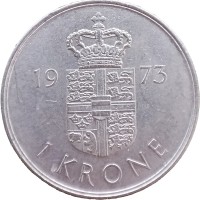 Монета Дания 1 крона 1973
