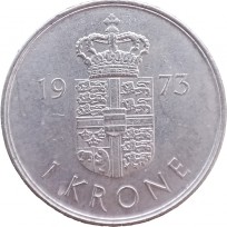 Монета Дания 1 крона 1973