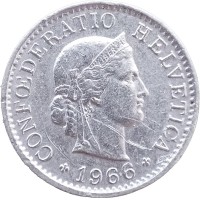 Монета Швейцария 5 раппенов 1966