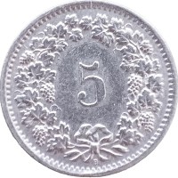 Монета Швейцария 5 раппенов 1966