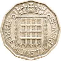Монета Великобритания 3 пенса 1957