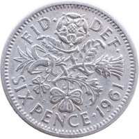 Монета Великобритания 6 пенсов 1961