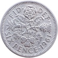Монета Великобритания 6 пенсов 1961