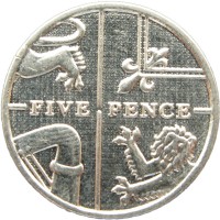 Монета Великобритания 5 пенсов 2015