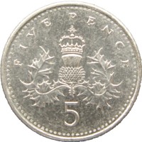 Монета Великобритания 5 пенсов 2002