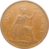 Монета Великобритания 1 пенни 1965