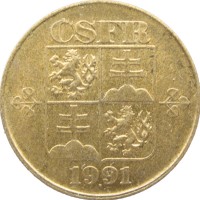 Монета Чехословакия 1 крона 1991