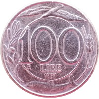 Монета Италия 100 лир 1997