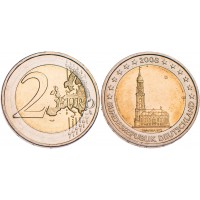Монета Германия 2 евро 2008 Гамбург (Церковь св. Михаила)