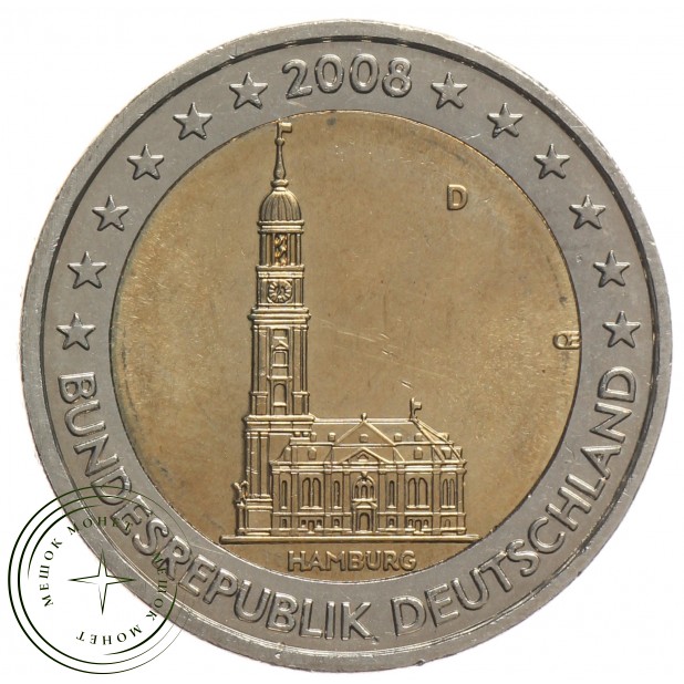 Германия 2 евро 2008 Гамбург (Церковь св. Михаила)