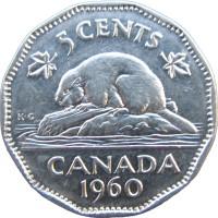 Монета Канада 5 центов 1960