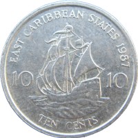 Монета Карибы 10 центов 1987