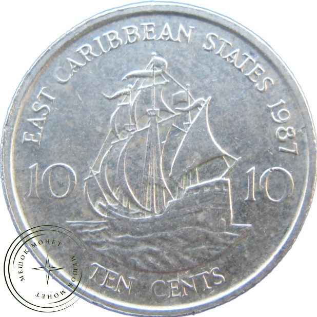 Карибы 10 центов 1987