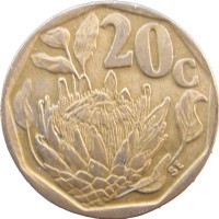 Монета ЮАР 20 центов 1993