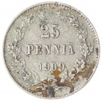 Монета 25 пенни 1909