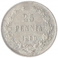 Монета 25 пенни 1909