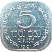 Монета Шри-Ланка 5 центов 1988