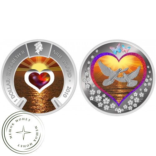 Острова Ниуэ 1 доллар 2010 Голуби в Сердце — 32299120