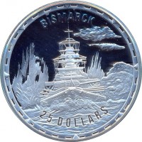 Соломоновы острова 25 долларов 2005 Линкор немецкого военного флота Бисмарк