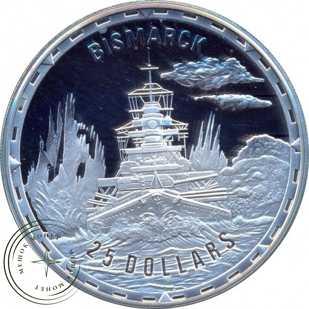 Соломоновы острова 25 долларов 2005 Линкор немецкого военного флота Бисмарк