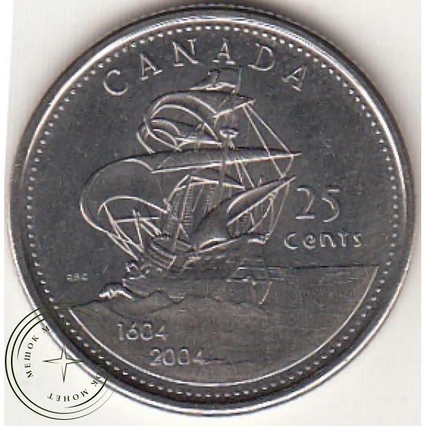 Канада 25 центов 2004 400 лет первому Французскому поселению