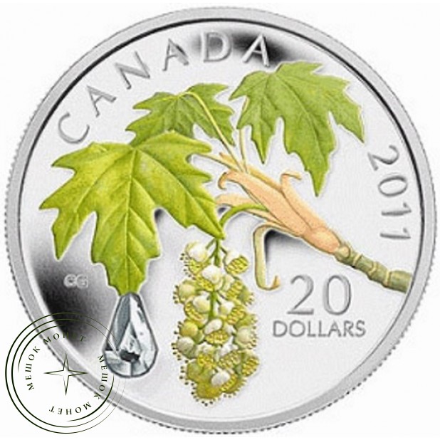 Канада 20 долларов 2011 Кленовый лист с хрустальной каплей