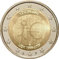 Монета Люксембург 2 евро 2009 10 лет экономическому и валютному союзу