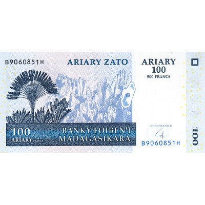 Банкнота Мадагаскар 100 ариари (500 франков) 2004 (Подпись 6)