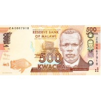Банкнота Малави 500 квача 2012 Замещение Серия ZA